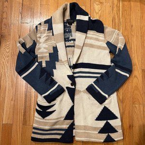Pendleton Graphic Cardigan Blazer Sand/Navy Shawl Collar SIZE XS NWOT